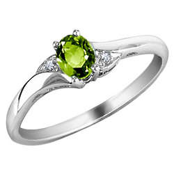 Peridot Ring with Diamonds in 10K White Gold