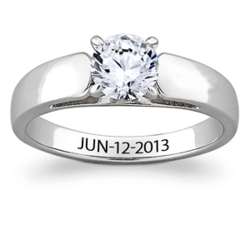 Sterling Silver Cubic Zirconia Engraved Date Wedding Ring