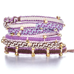 Purple and Pink Gold Beaded Wrap Bracelet