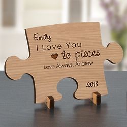 Engraved Love You To Pieces Wood Puzzle Piece