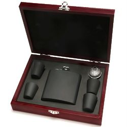 Black Flask Set with Personalized Wooden Box