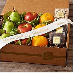 Organic Fruit and Snacks Box with Personalized Ribbon