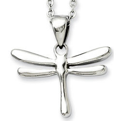 Stainless Steel Polished Dragonfly Pendant Necklace