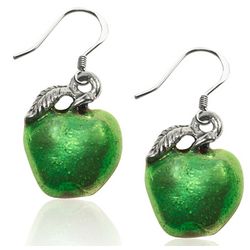 Green Apple Charm Earrings in Silver