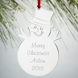 Engraved Silver Plates Snowman Christmas Ornament