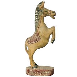 Rearing Stallion Hand Carved Wood Statue