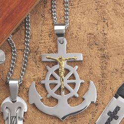 2-Tone Anchor and Crucifix Pendant