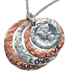 Silver Mercury Dime Tri Color Live-Love-Laugh Circle Pendant
