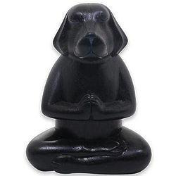 Meditating Black Puppy Wood Sculpture
