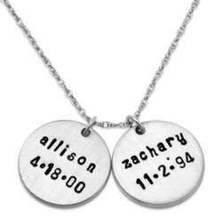 Sterling Silver Couple's Hand Stamped Name and Date Disc Pendant