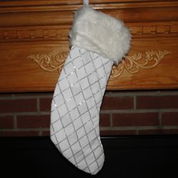 White Sequin Personalized Christmas Stocking