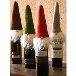 4 Felt Santa Wine Toppers with Wispy Beards
