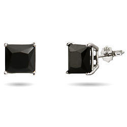 Sterling Silver Studs with Black Princess Cut Cubic Zirconias