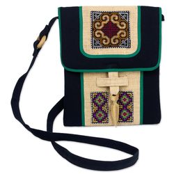 Colors of the Night Hill Tribe Embroidered Hemp Shoulder Bag