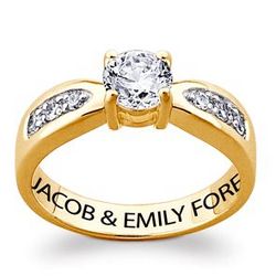 10K Gold Engraved Cubic Zirconia Promise and Engagement Ring