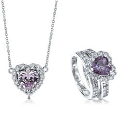 Sterling Silver Lavender Cubic Zirconia Heart Jewelry Set