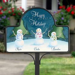 Our Snowman Family Personalized Garden Stake with Magnet