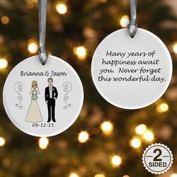 Personalized Bride and Groom Characters Christmas Ornament
