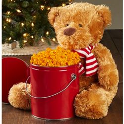 Plush Teddy Bear and Popcorn Pail