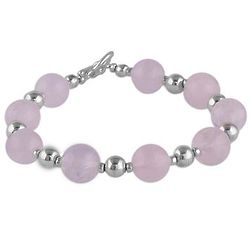 Pink Simplicity Rose Quartz and Sterling Silver Beaded Bracelet