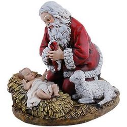 8 Inch Kneeling Santa with Baby Jesus Figurine