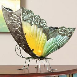 Stained Glass and Metal Butterfly Lamp