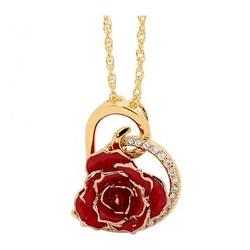Glazed 24k Gold and Genuine Red Rose Necklace