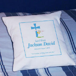 Blue God Bless Christening Personalized Throw Pillow
