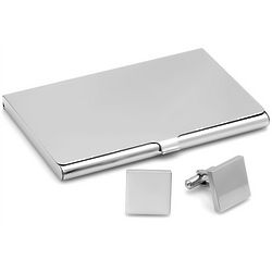 Polished Business Card Holder and Cuff Links Gift Set