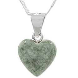Mayan Heart in Light Green Jade Pendant Necklace