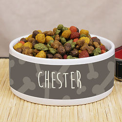 Personalized Diswhasher Safe Dog Bowl with Bone Pattern