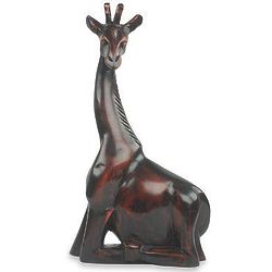 Kneeling Giraffe Wood Sculpture