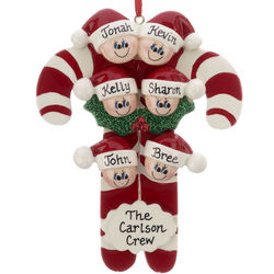Personalized Candy Cane Family of 6 Christmas Ornament