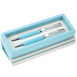 Silver Pearl Pen and Pencil Set with Colored Grip