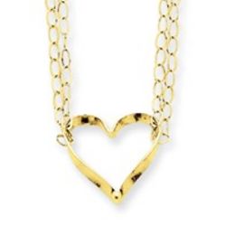 14K Double Gold Chain Heart Necklace
