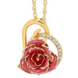 Pink Preserved Rose Petals with Gold Edge Pendant