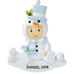 Personalized Snowbaby Ornament in Blue