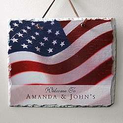 Personalized American Flag Stars and Stripes Slate Wall Plaque