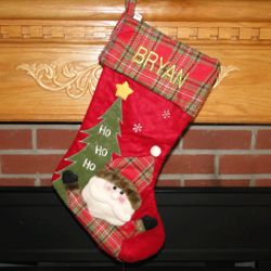 Merry and Bright Appliqued Santa Personalized Stocking