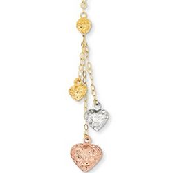 14K Tri-Color Gold Heart Dangle Necklace
