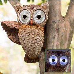 Glowing Owl Eyes Garden Sculpture