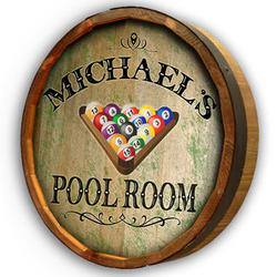 Personalized Pool Room Quarter Barrel Sign