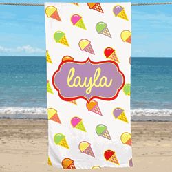 Personalized Ice Cream Cone Beach Towel