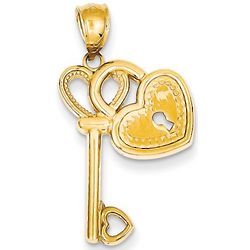 14K Key and Heart Lock Gold Pendant