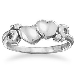 Ring with Two Hearts and Swirl Design