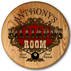 Personalized Billiards Room Barrel Head Sign