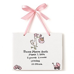 Personalized Birth Announcement Pink StorkTile
