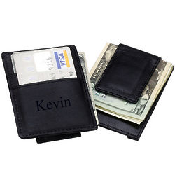 Executive Black Leather Credit Card & Money Clip