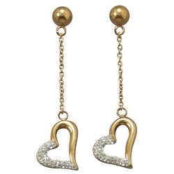 14K Gold Plated Stainless Steel Crystal Heart Drop Earrings