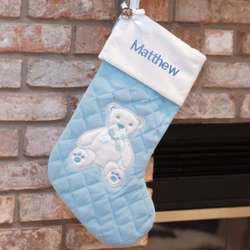 Embroidered First Christmas Blue Stocking